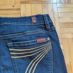 7 For All Mankind Women's Boot Cut Jeans - Dark Blue with Tan Stitching